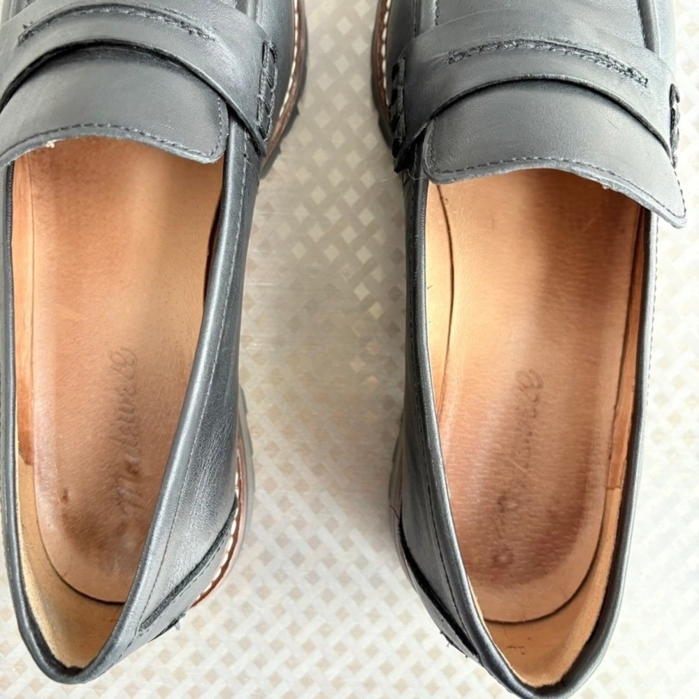 Madewell Black The Corrine Leather Lugsole Loafers Women's Size 8 - Picture 5 of 9